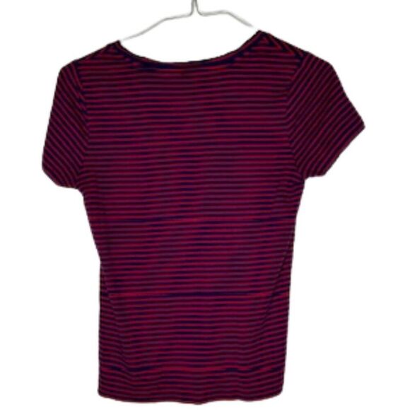 Vineyard Vines Women's V-Neck Short Sleeve Navy and Red Striped Top Size Medium - Picture 3 of 5